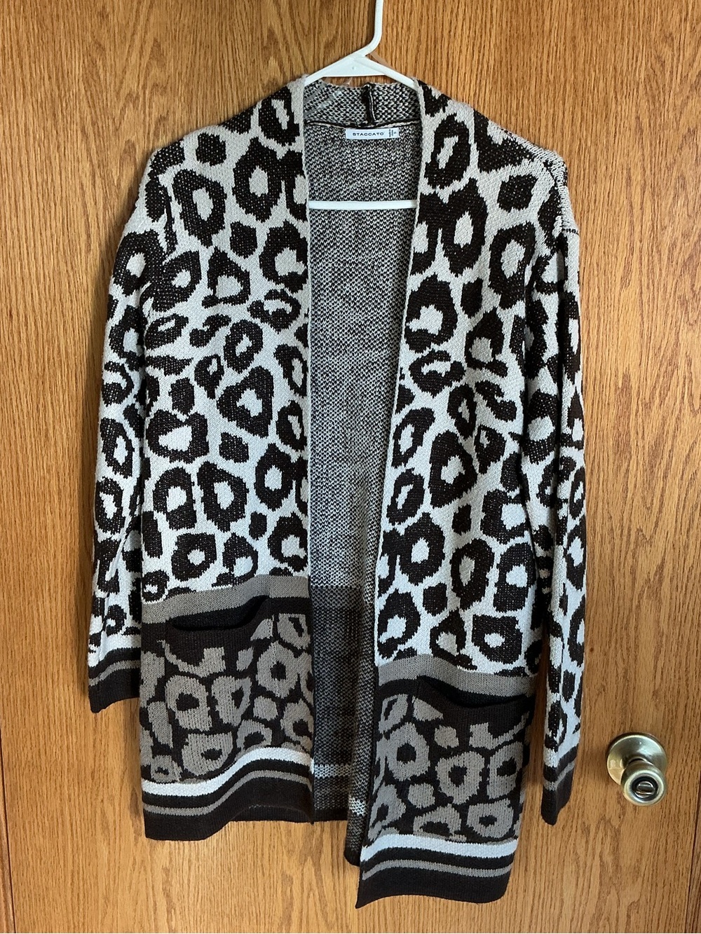 Staccato Open-Front Leopard Print Cardigan - Black & Cream
